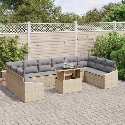 Soffset med kudde 11 pcs Beige och Ljusgrå konstrotting