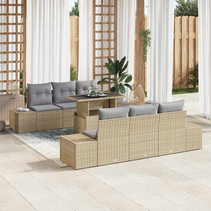 Soffset med kudde 7 pcs Beige och Ljusgrå konstrotting