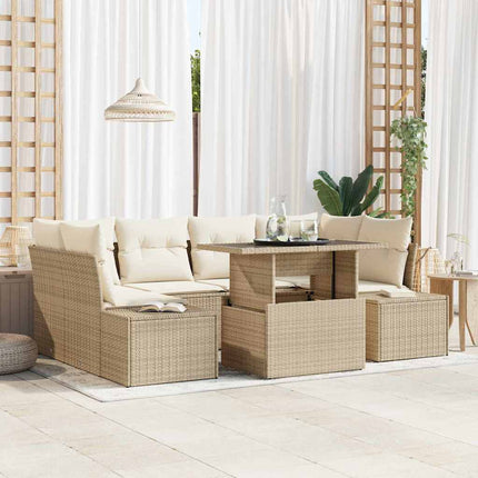 Soffset med kudde 7 pcs Beige och gräddfärgad konstrotting