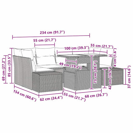 Soffset med kudde 7 pcs Beige och gräddfärgad konstrotting