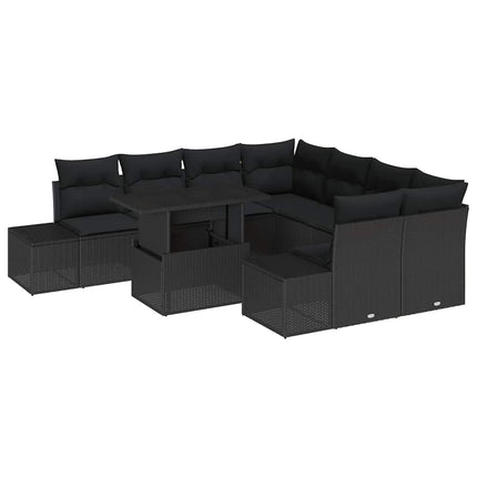 Trädgårdsoffset med kudde 9 pcs Svart konstrotting