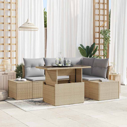 Trädgårdsoffset med kudde 5 pcs Beige och Ljusgrå konstrotting