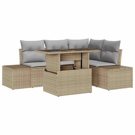 Trädgårdsoffset med kudde 5 pcs Beige och Ljusgrå konstrotting