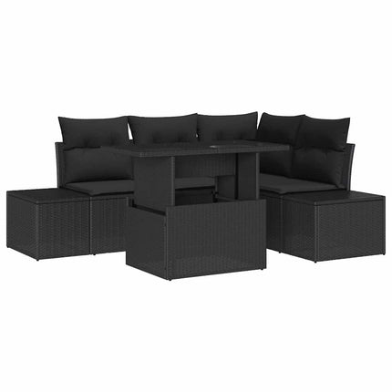 Trädgårdsoffset med kudde 5 pcs Svart konstrotting