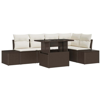 Trädgårdsoffset med kudde 6 pcs Brun Poly rattan