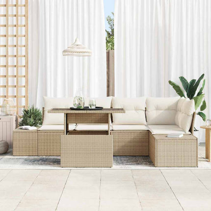 Trädgårdsoffset med kudde 6 pcs Beige konstrotting
