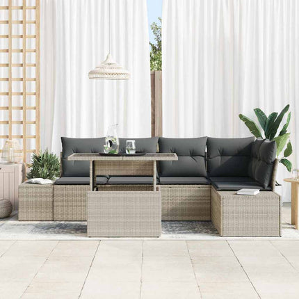 Trädgårdsoffset med kudde 6 pcs Ljusgrå Poly rattan