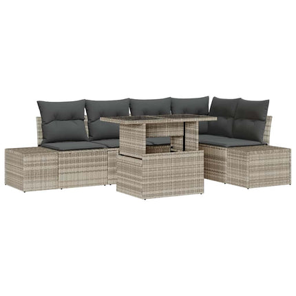 Trädgårdsoffset med kudde 6 pcs Ljusgrå Poly rattan