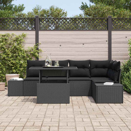Trädgårdsoffset med kudde 6 pcs Svart Poly rattan