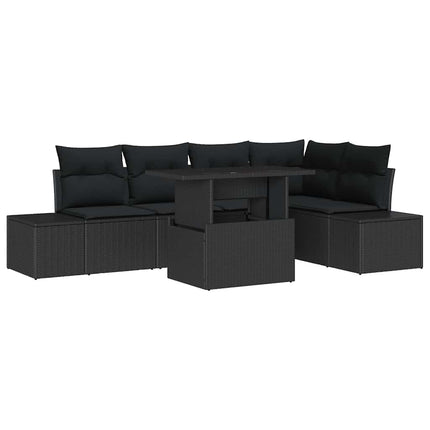 Trädgårdsoffset med kudde 6 pcs Svart Poly rattan