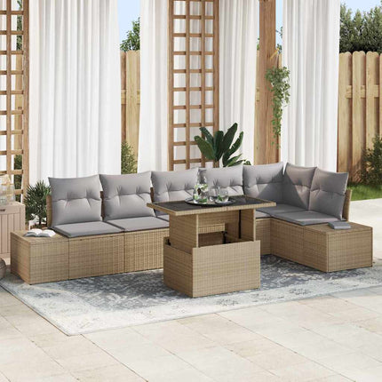 Trädgårdsoffset med kudde 7 pcs Beige och Ljusgrå konstrotting