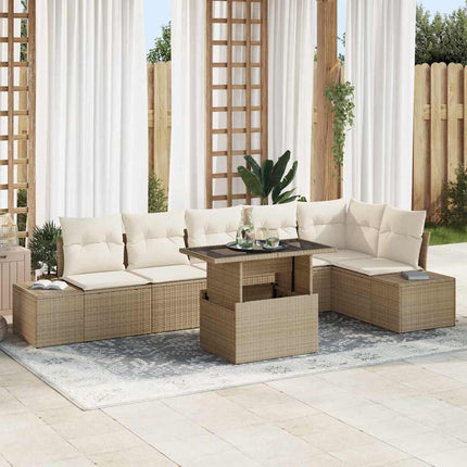 Trädgårdsoffset 7 pcs Beige och gräddfärgad konstrotting