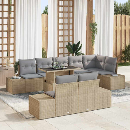 Trädgårdsoffset med kudde 9 pcs Beige och Ljusgrå konstrotting