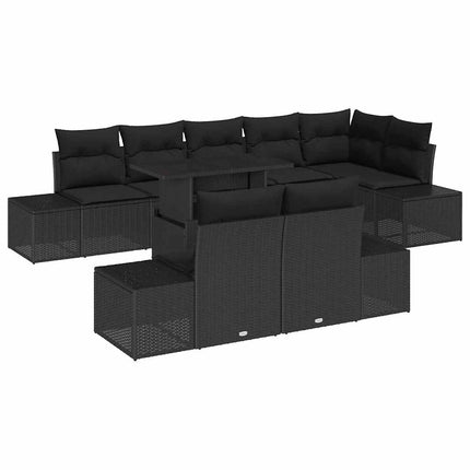 Trädgårdsoffset med kudde 9 pcs Svart konstrotting