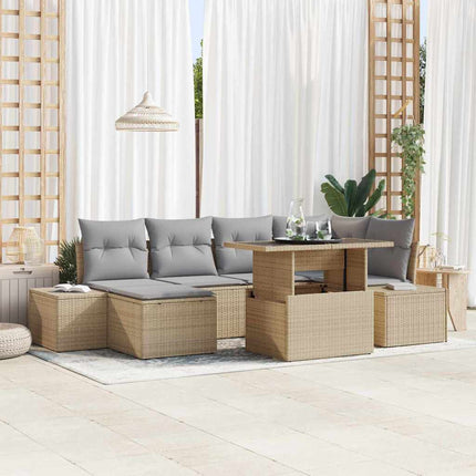 Trädgårdsoffset med kudde 7 pcs beige och ljusgrå