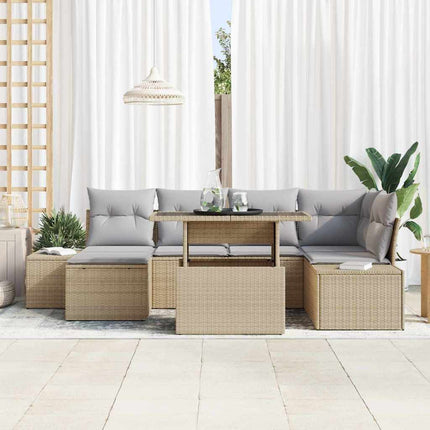 Trädgårdsoffset med kudde 7 pcs beige och ljusgrå