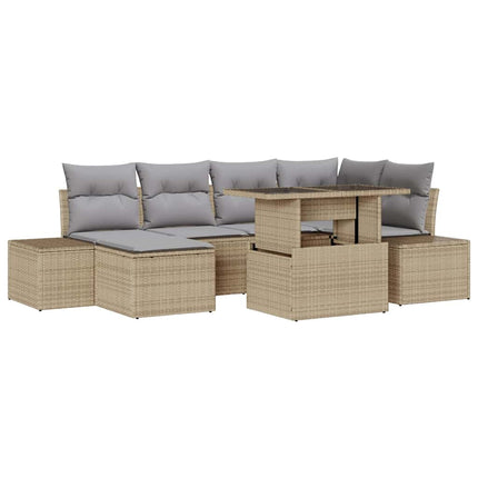 Trädgårdsoffset med kudde 7 pcs beige och ljusgrå
