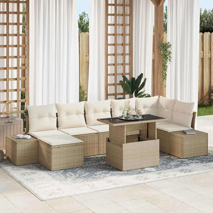 Trädgårdsoffset med kudde 8 pcs beige och gräddvit