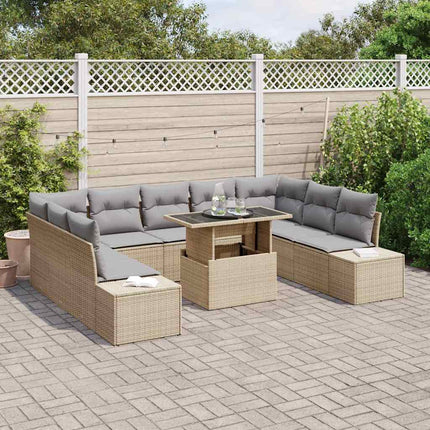 Trädgårdsoffset med kudde med lagring 10 pcs beige och ljusgrå