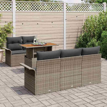 Trädgårdsoffset med kudde 6 pcs Grå konstrotting