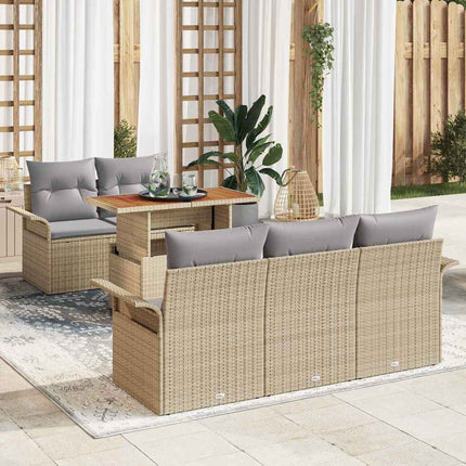 Trädgårdsoffset med kudde 6 pcs Beige och Ljusgrå konstrotting