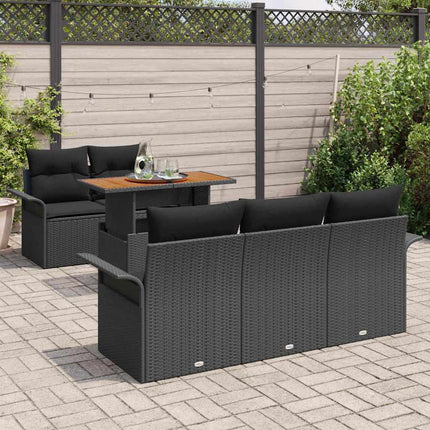 Trädgårdsoffset med kudde 6 pcs Svart konstrotting