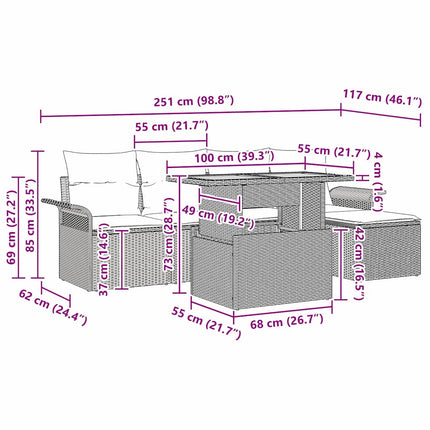Trädgårdsoffset med kudde 6 pcs beige och ljusgrå