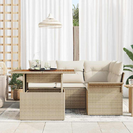 Trädgårdsoffset med kudde 5 pcs beige och gräddvit