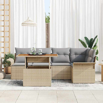 Trädgårdsoffset med kudde 6 pcs beige och ljusgrå