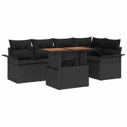 Trädgårdsoffset med kudde 6 pcs Svart