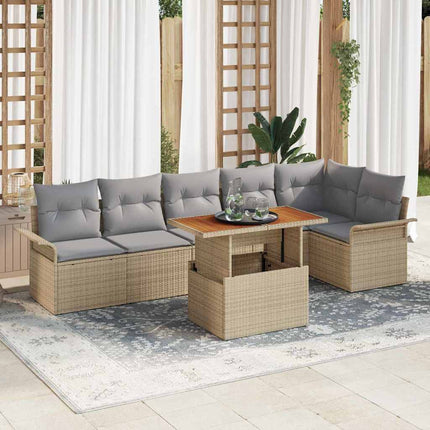 Trädgårdsoffset med kudde 7 pcs Beige och Ljusgrå konstrotting