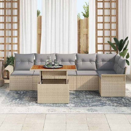 Trädgårdsoffset med kudde 7 pcs Beige och Ljusgrå konstrotting