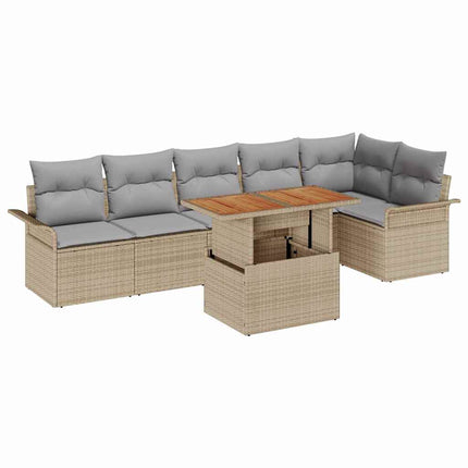 Trädgårdsoffset med kudde 7 pcs Beige och Ljusgrå konstrotting