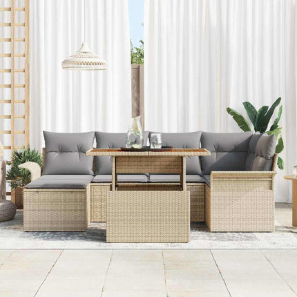 Trädgårdsoffset med kudde 7 pcs Beige och Ljusgrå konstrotting