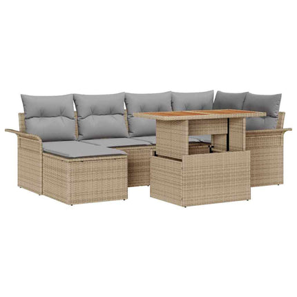 Trädgårdsoffset med kudde 7 pcs Beige och Ljusgrå konstrotting