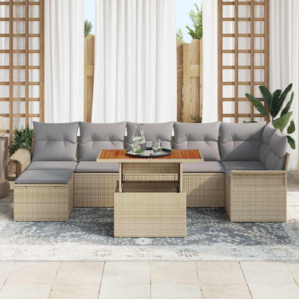 Trädgårdsoffset med kudde 8 pcs Beige och Ljusgrå konstrotting