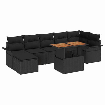 Trädgårdsoffset med kudde 8 pcs Svart konstrotting