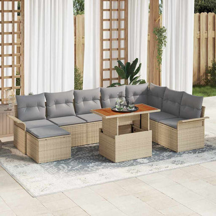Trädgårdsoffset med kudde 9 pcs beige och ljusgrå