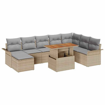 Trädgårdsoffset med kudde 9 pcs beige och ljusgrå