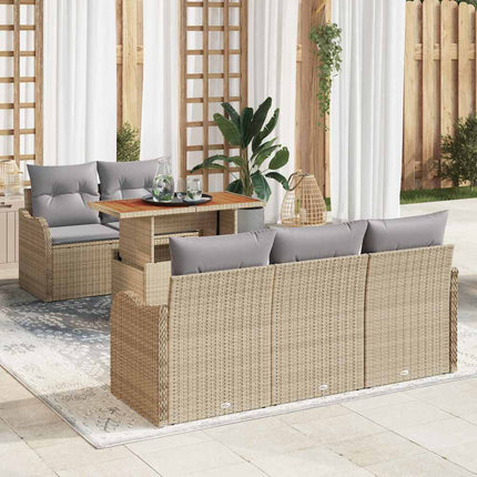 Trädgårdsoffset med kudde 6 pcs Beige och Ljusgrå konstrotting