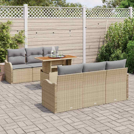Trädgårdsoffset med kudde 7 pcs Beige och Ljusgrå konstrotting
