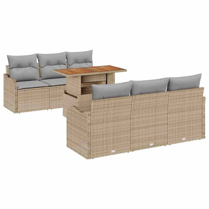 Trädgårdsoffset med kudde 7 pcs Beige och Ljusgrå konstrotting