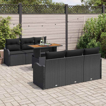 Trädgårdsoffset med kudde 7 pcs Svart konstrotting