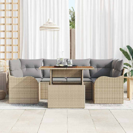 Trädgårdsoffset med kudde 7 pcs beige och ljusgrå