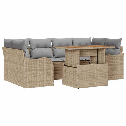 Trädgårdsoffset med kudde 7 pcs beige och ljusgrå