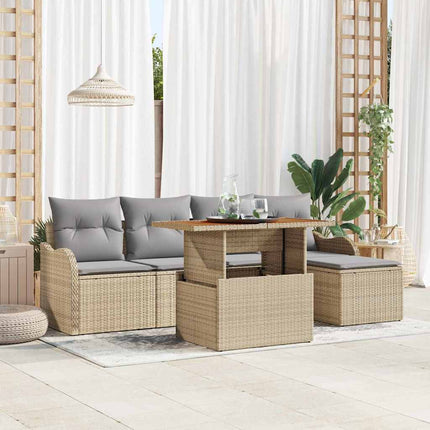 Trädgårdsoffset med kudde 6 pcs Beige och Ljusgrå konstrotting