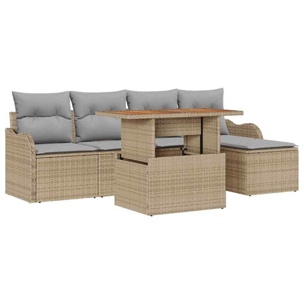 Trädgårdsoffset med kudde 6 pcs Beige och Ljusgrå konstrotting