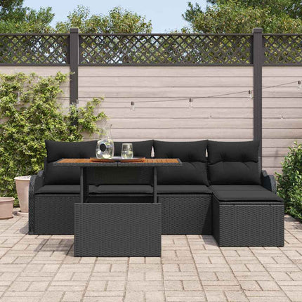 Trädgårdsoffset med kudde 6 pcs Svart konstrotting