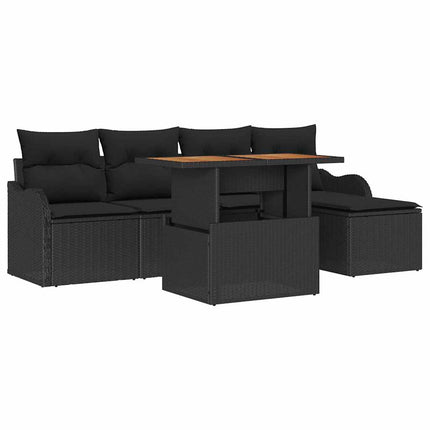 Trädgårdsoffset med kudde 6 pcs Svart konstrotting
