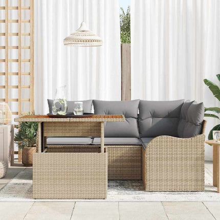 Trädgårdsoffset med kudde 5 pcs Beige och Ljusgrå konstrotting